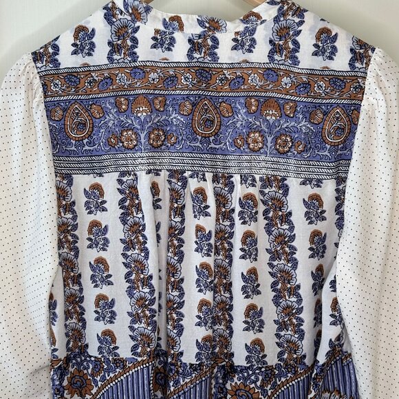 SALE 2/25 Lucky Brand Floral and Polka Dot Bohemian Style Blouse Size Medium - Picture 7 of 11